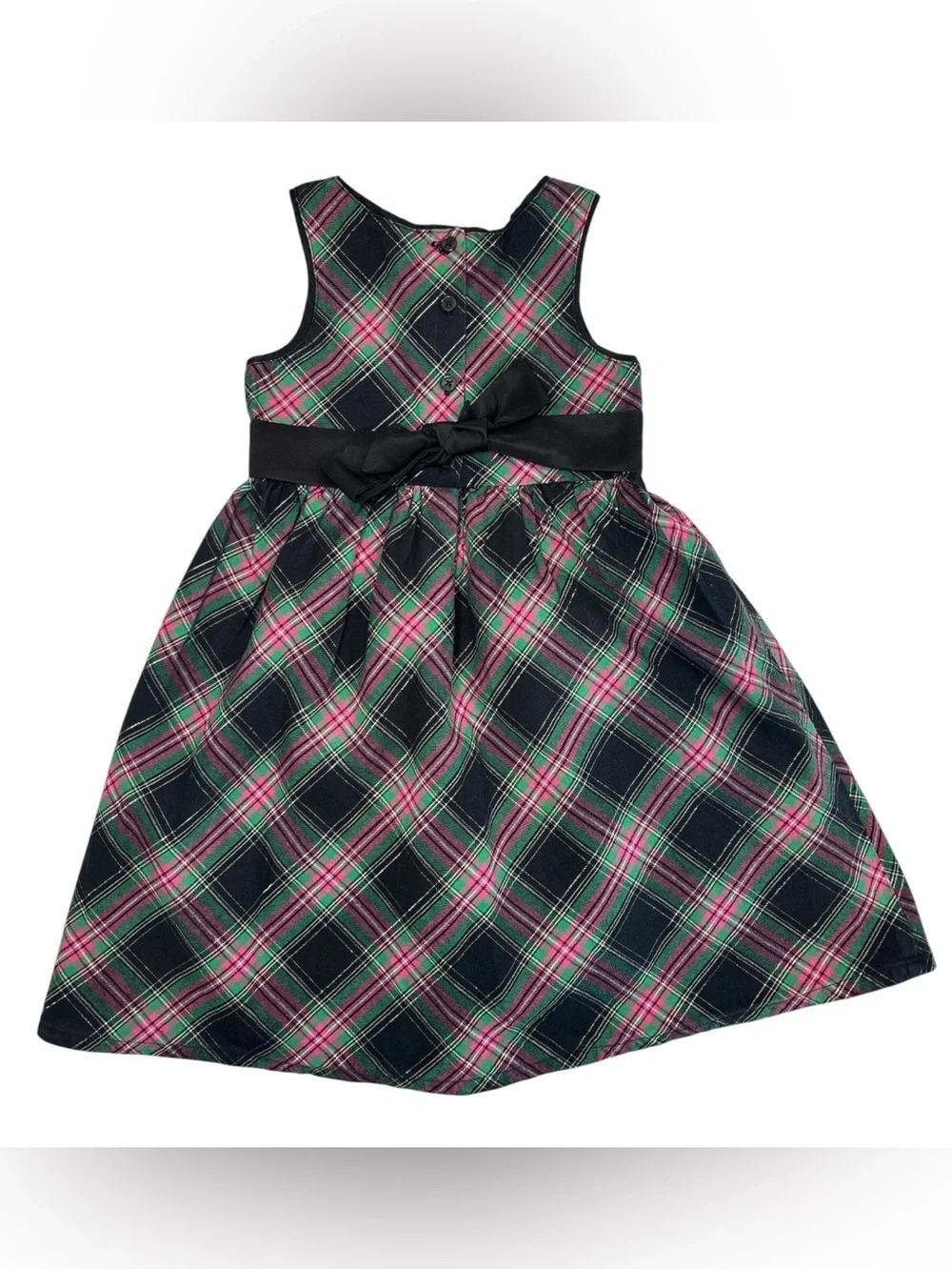 Girls Sleeveless Plaid Fit-and-Flare Dress - Black & Pink